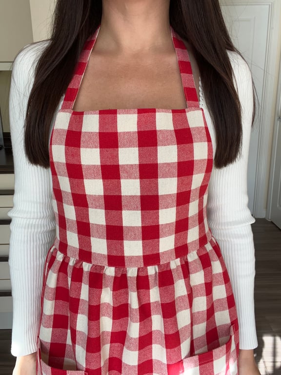Handmade Red Gingham Cotton Apron