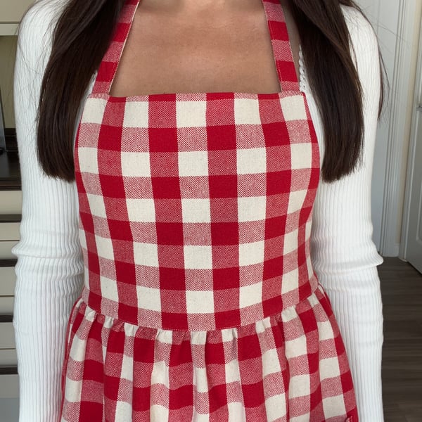Handmade Red Gingham Cotton Apron