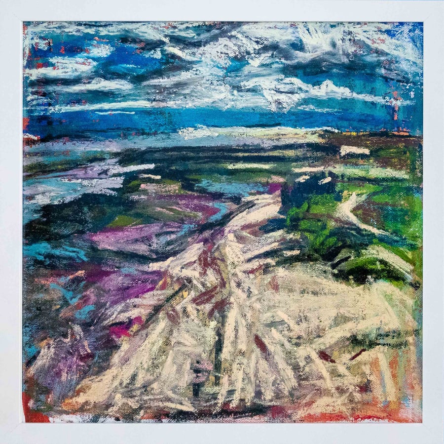 Bradwell Beach Essex Pastel on canvas framed