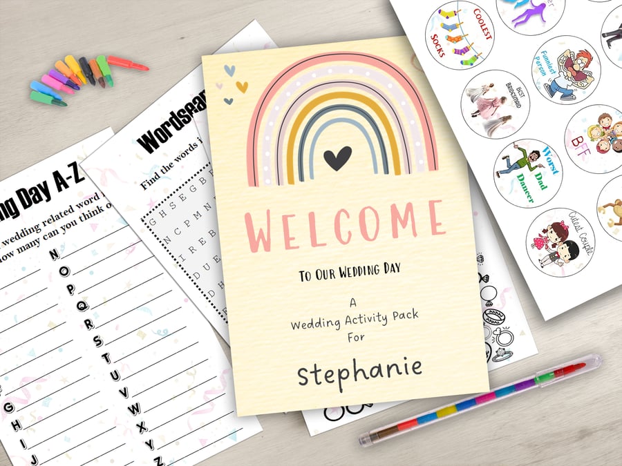 Wedding Activity Pack Book Favour for Kids Children Personalised A6 Size WEB80