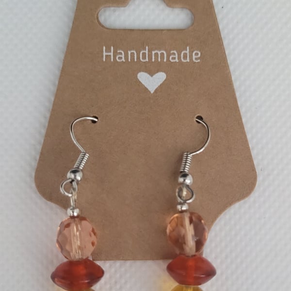 Peach, red and orange beaded earrings
