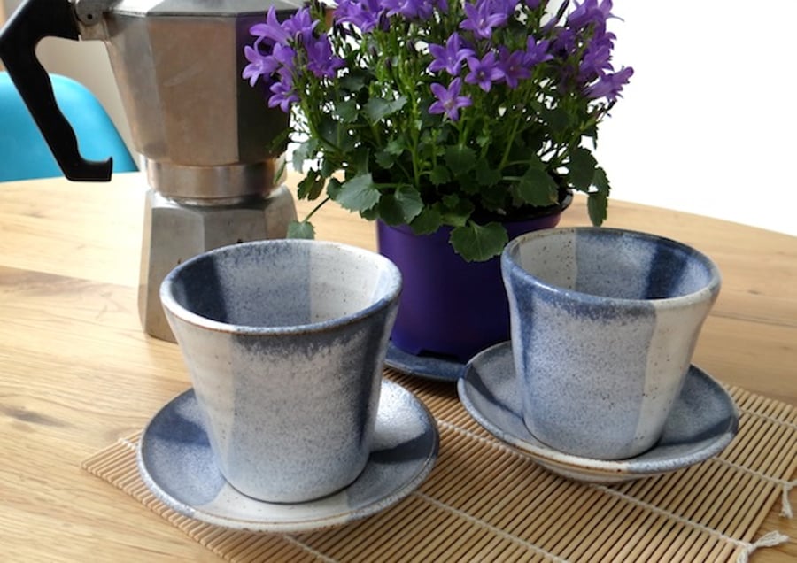 Ceramic Tumbler Beaker Cup & Saucer Set - Handmade Pottery