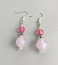 Pink and silver bead dangly earrings - Image 1