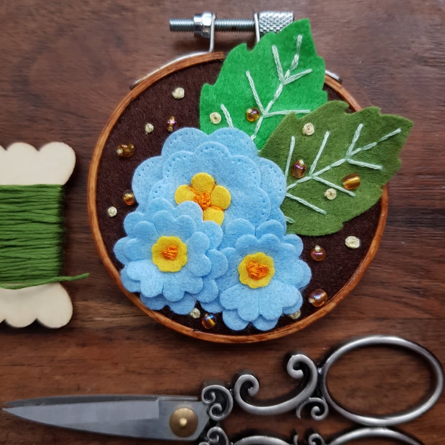 Whimsical Spring Garden handmade decoration, keepsake, blue and brown