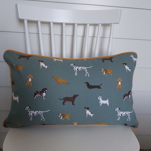 Sophie Allport Fetch Cushion Cover with Mustard  Piping
