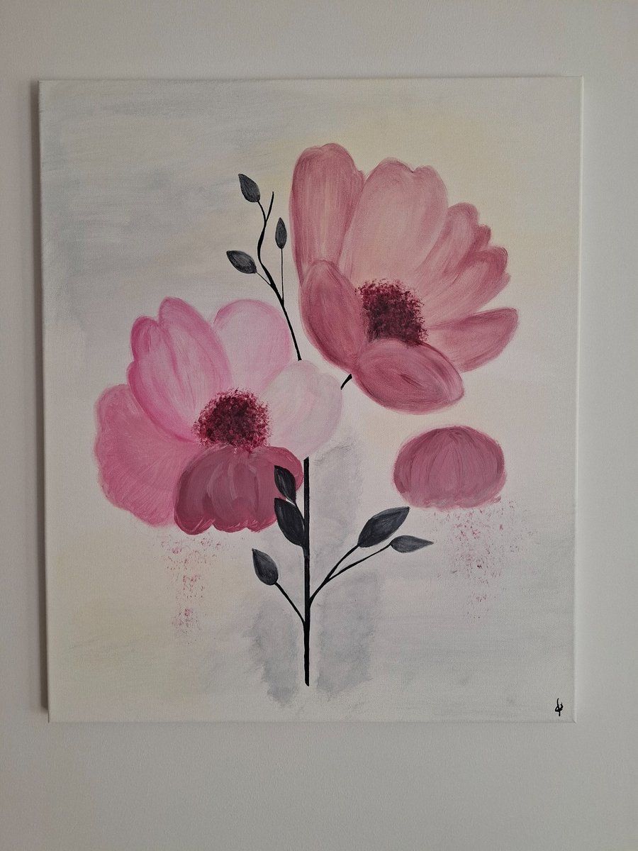 Original Abstract Acrylic Painting - Abstract Art – Pink Flowers