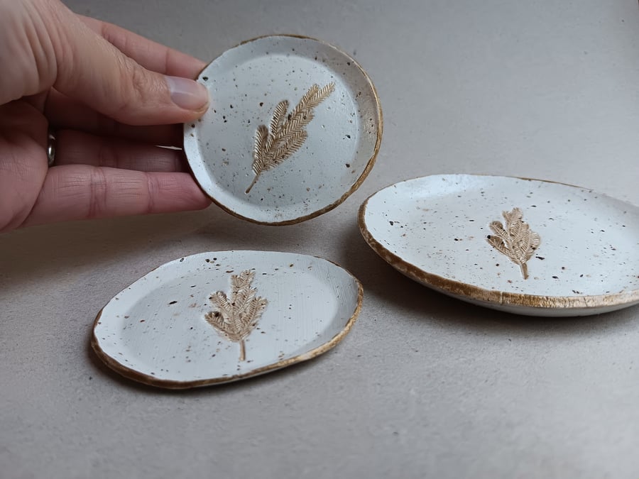 Fern Gift Clay Dish Set Rustic Trinket Dishes, Catchalls or Jewellery Dishes 