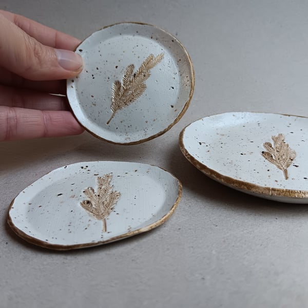 Fern Gift Clay Dish Set Rustic Trinket Dishes, Catchalls or Jewellery Dishes 