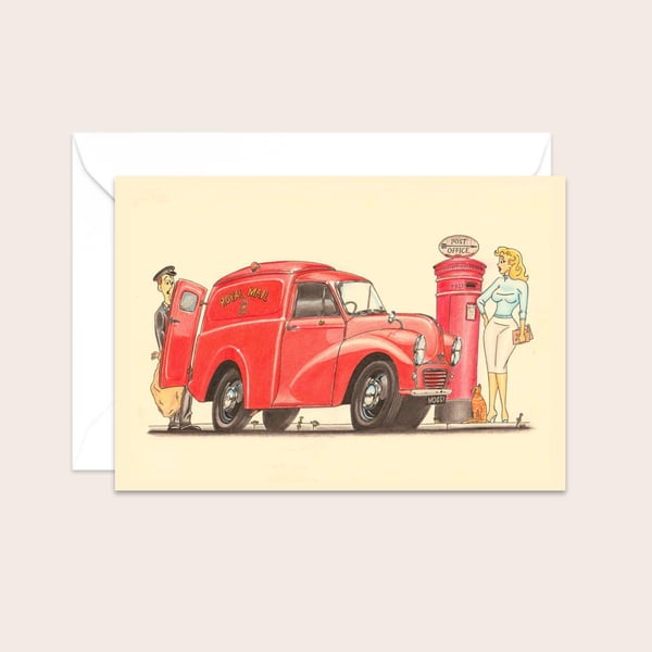 Post Office Van Greetings Card: Hand Drawn Art Card  (323)