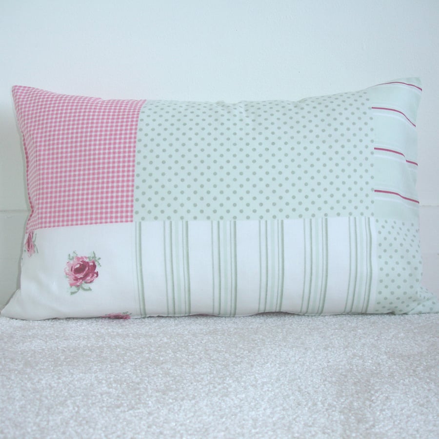 Tempur Travel Pillow Cover Pink Gingham Floral 16"x10" 16x10 70s Lightweight