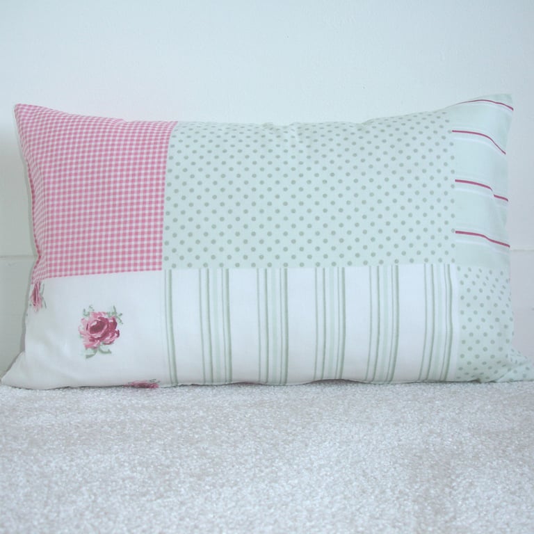 Tempur Travel Pillow Cover Pink Gingham Floral 16"x10" 16x10 70s Lightweight