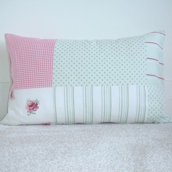 Tempur Travel Pillow Cover Pink Gingham Floral 16"x10" 16x10 70s Lightweight