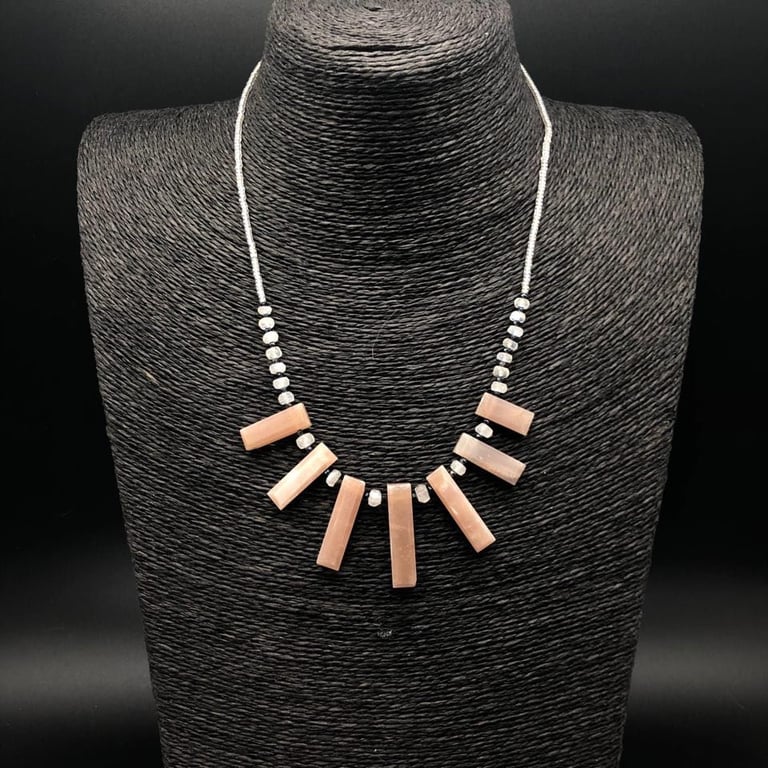 Peach Moonstone and Rainbow Moonstone Necklace
