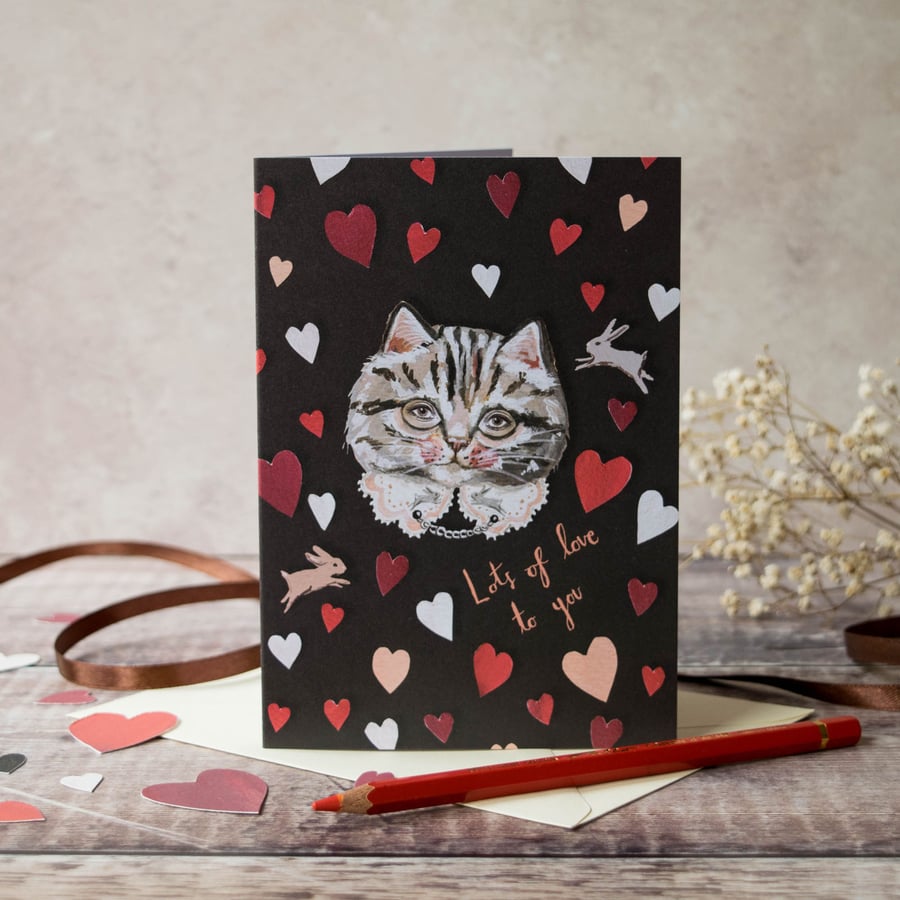 Romantic cat card. A6. Valentines day card, anniversary card, Birthday card