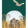 Moonlit Hares Wall Art Illustration