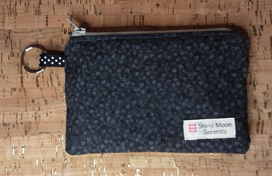 Coin Purse Black with small Flower Print.