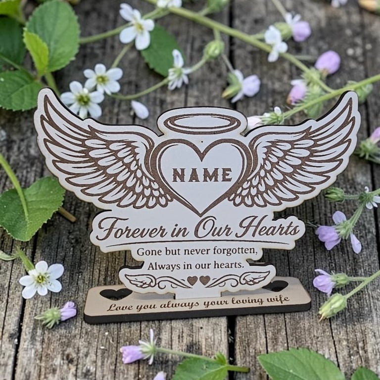 In Loving memory Mum Dad grave memorial wings plaque remembrance tribute