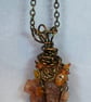 Handcrafted Wire Wrapped Raw Aragonite and Amber Unisex Pendant - Image 1