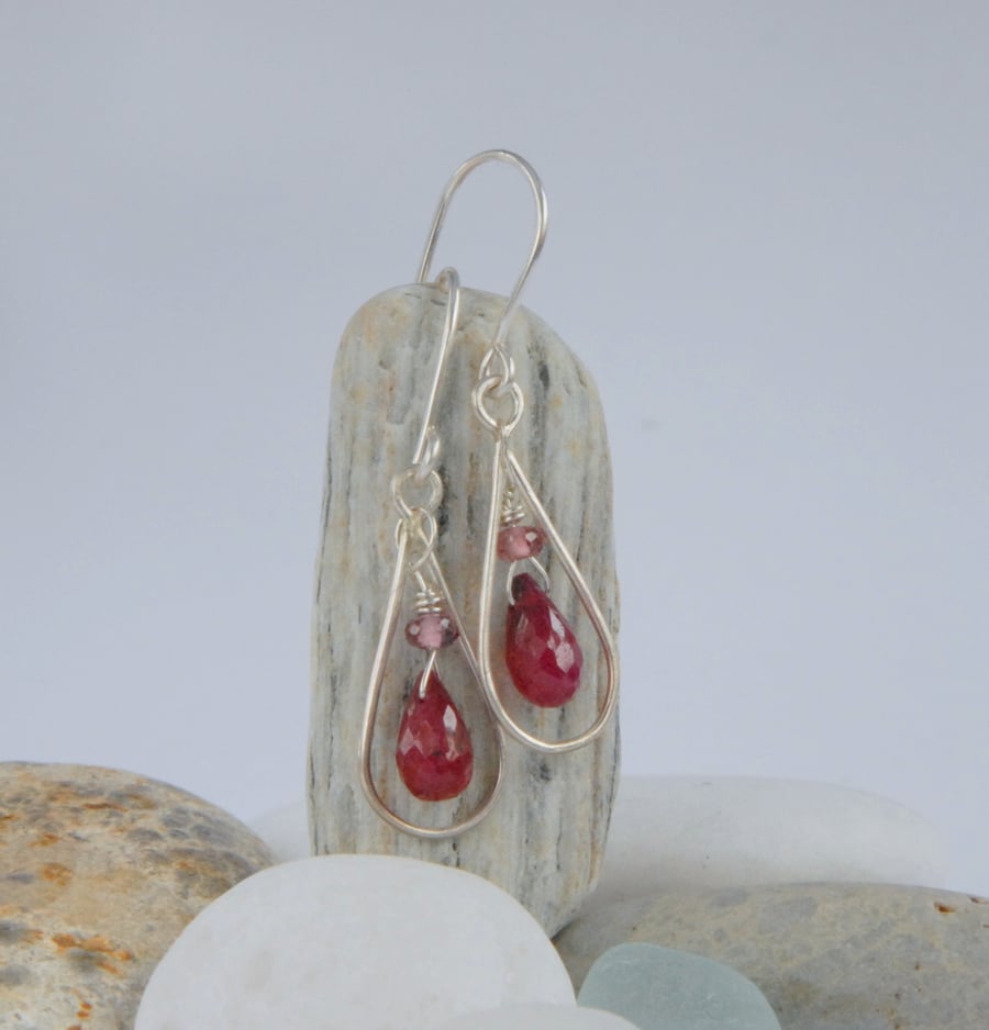 Sterling silver and ruby drop earrings