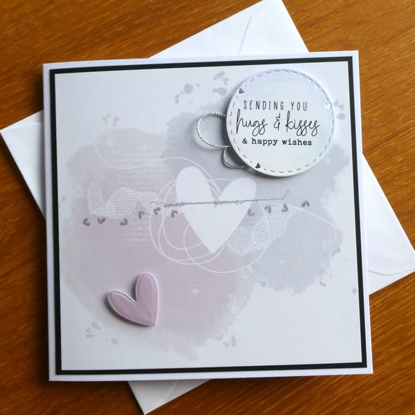 Hugs and Kisses and Happy Wishes Card for Birthday, Anniversary, Engagement,