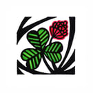Pink Clover linocut mini print