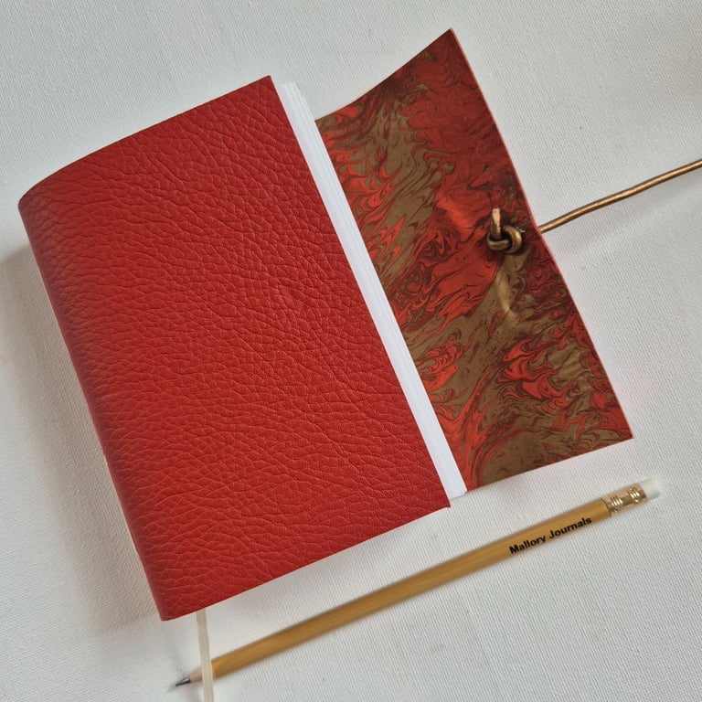 Red Leather Marble Notebook, Journal or sketchbook, A6 Summer Seconds
