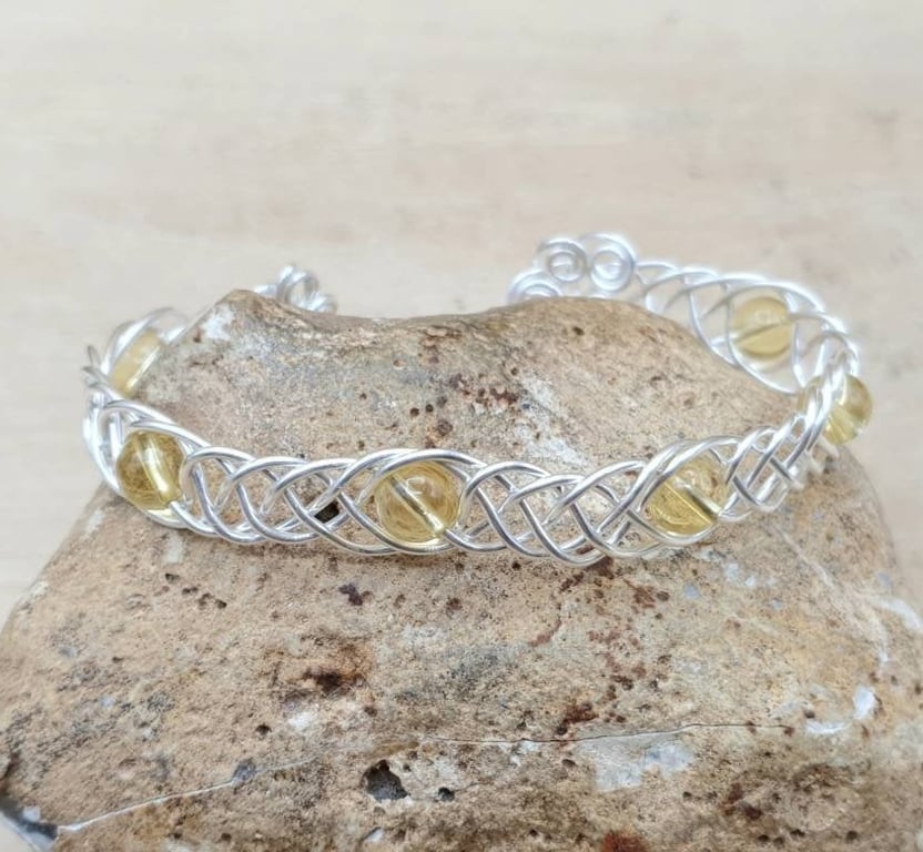 Adjustable Wire wrap Citrine cuff bracelet. November Birthstone
