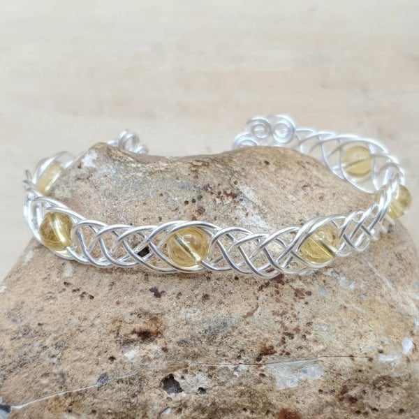 Adjustable Wire wrap Citrine cuff bracelet. November Birthstone
