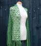 Fringed triangular green crochet lace shawl 100% Cotton - design A444 - Image 4