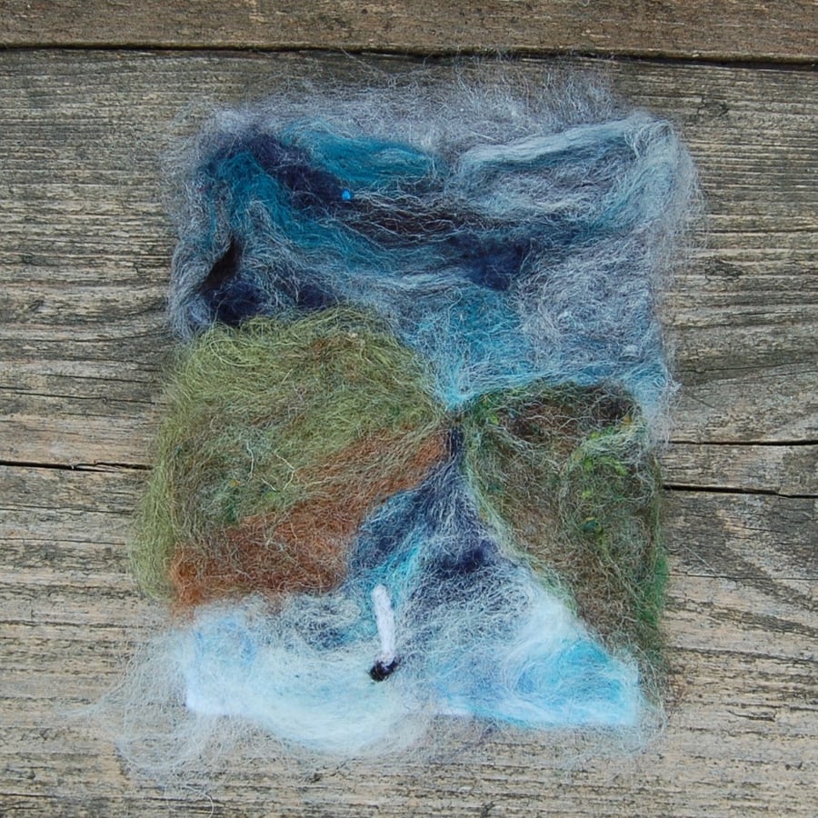 Seconds Sunday Needle felted picture - Running from The Storm'  4 x 6 ins 