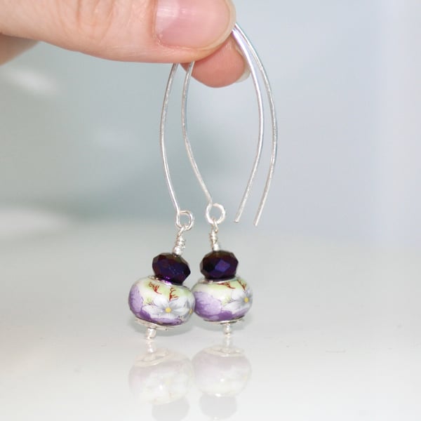 Long wire and porcelain earrings