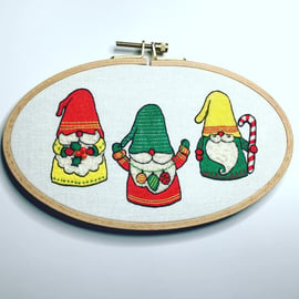 Trio of Christmas gnomes - embroidery kit