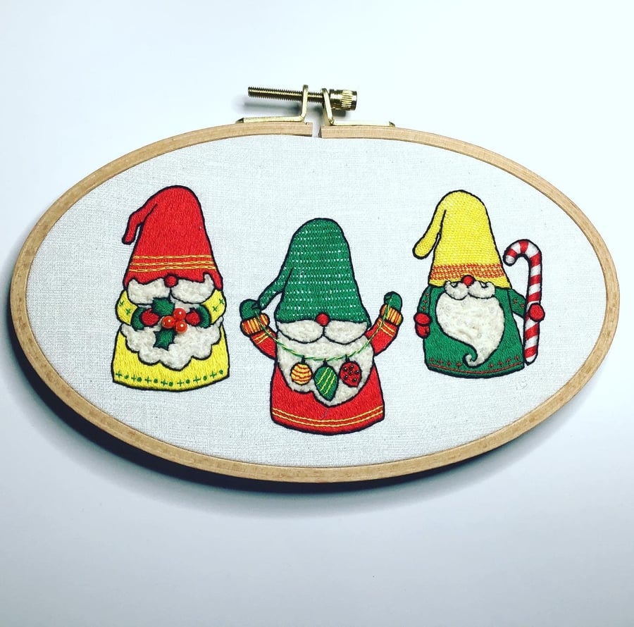 Trio of Christmas gnomes - embroidery kit
