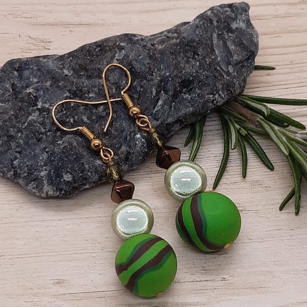 Bright green and chocolate earrings