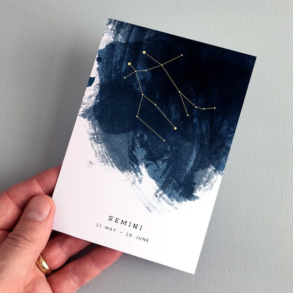 Gemini Constellation Zodiac Star Sign Birthday Card 21 May - 20 June