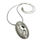 Sterling Silver Large Domed Oval with Swirl Detail Pendant Necklace
