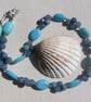 Aquamarine & Amazonite Gemstone Beaded Statement Necklace "Tropical Tide"