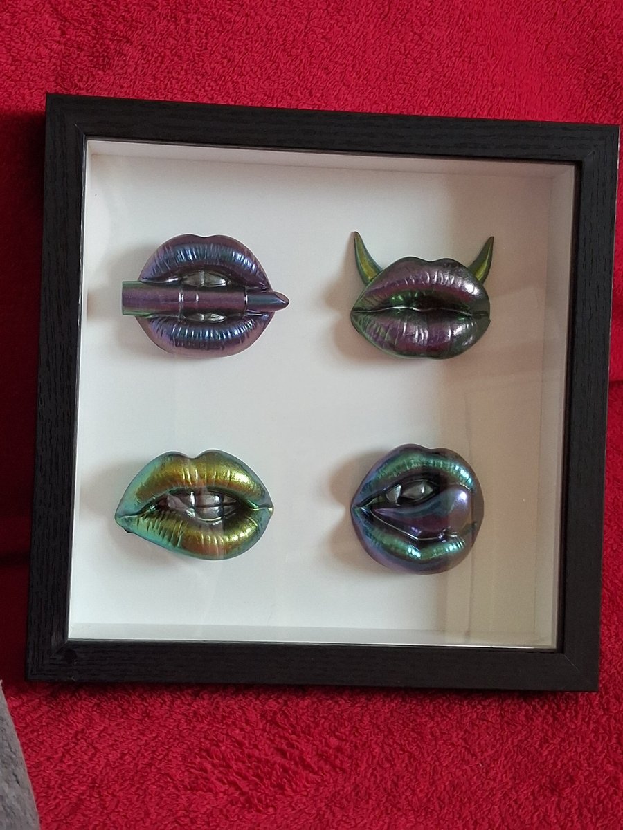 Handmade epoxy resin 'lips' pop art in frame