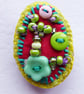 Brooch pin, accessory, oval, beads & buttons, Danette - Image 1
