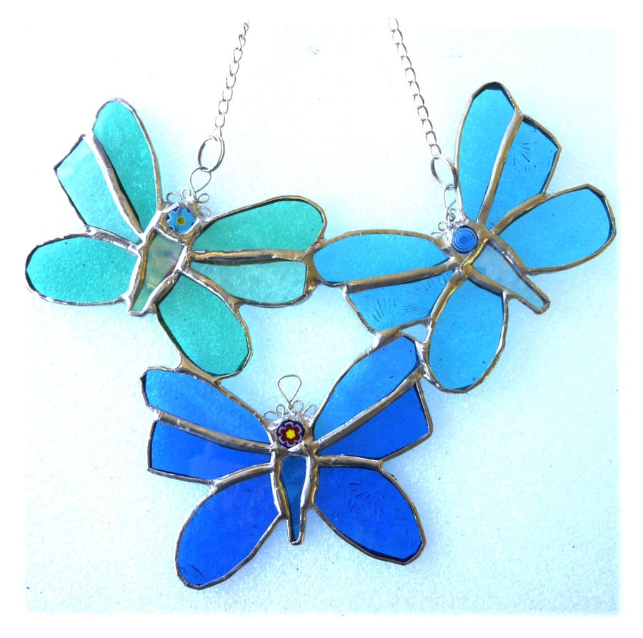 SOLD Trio of Butterflies Stained Glass Suncatcher 019
