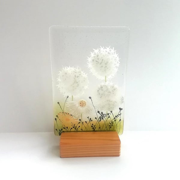 Fused Glass Dandelion Art: Handmade Meadow Ornament