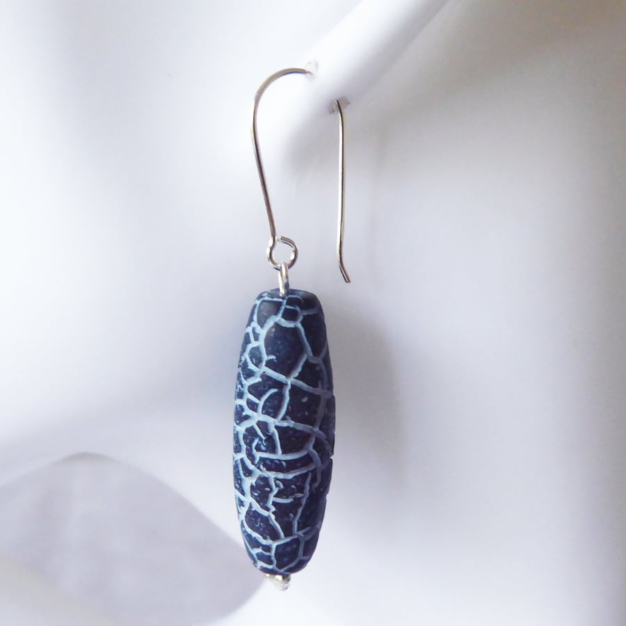 Embers - Single Sterling Silver and Weathered Agate Earring 