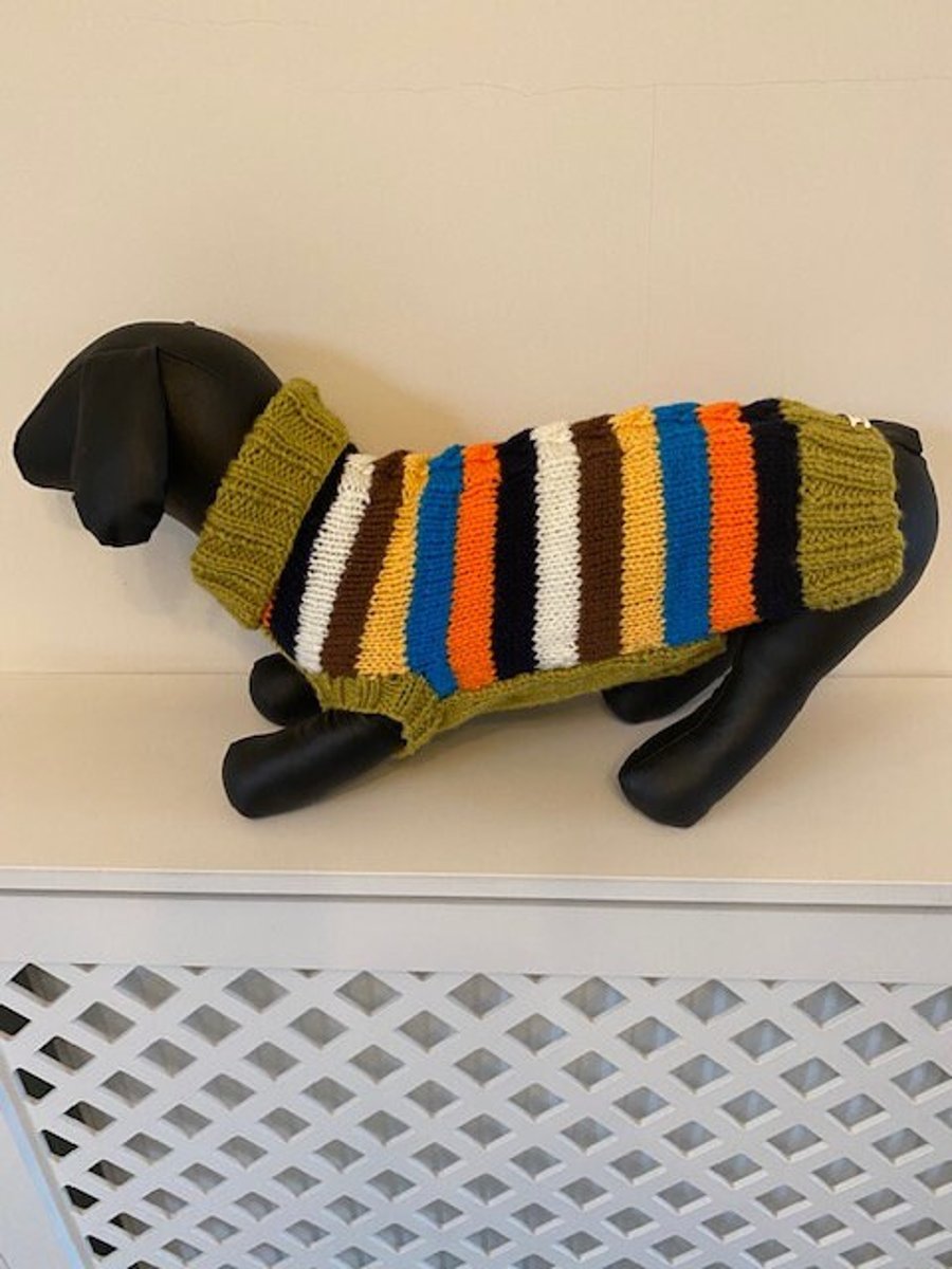 Dog Jumper - Ideal for a Miniature Dachshund or Small Dog, Hand Knitted item.