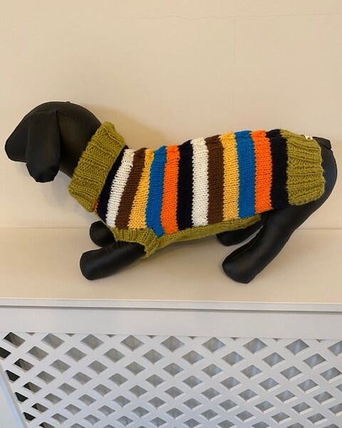 Dog Jumper - Ideal for a Miniature Dachshund or Small Dog, Hand Knitted item.