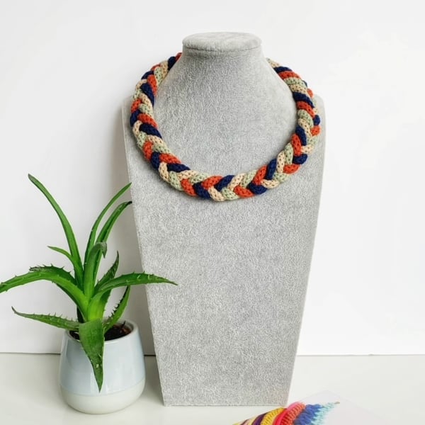 Knotted Cotton Statement necklace in hot pink and yellow (Free Shipping)