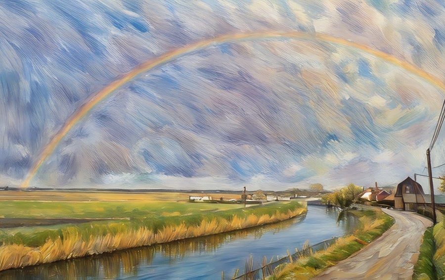 A4 Print Of Rainbow over the Fens Norfolk 
