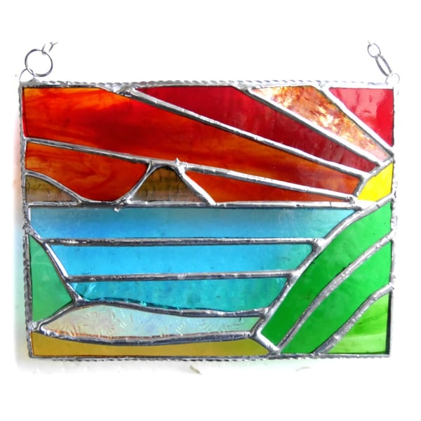 Sea View Panel Stained Glass Picture Landscape Sunset 007