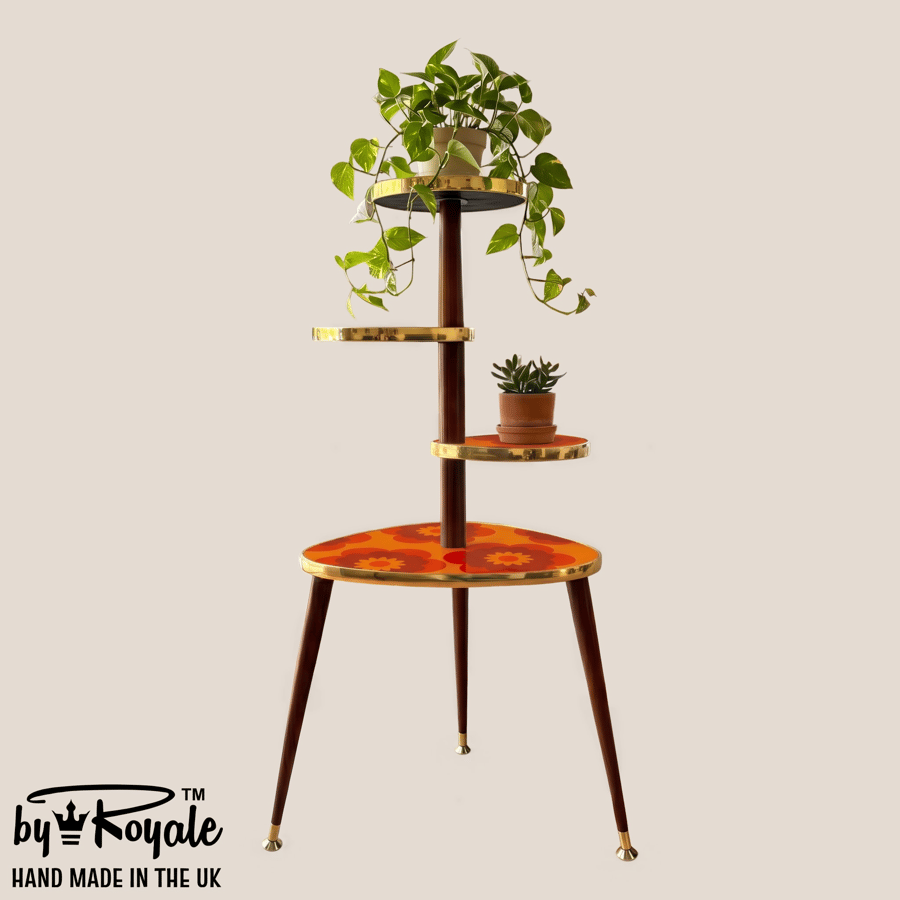 Mid Century Modern Royalexe™ 4 Tier Tera Plant Stand By Royale Orange Flower