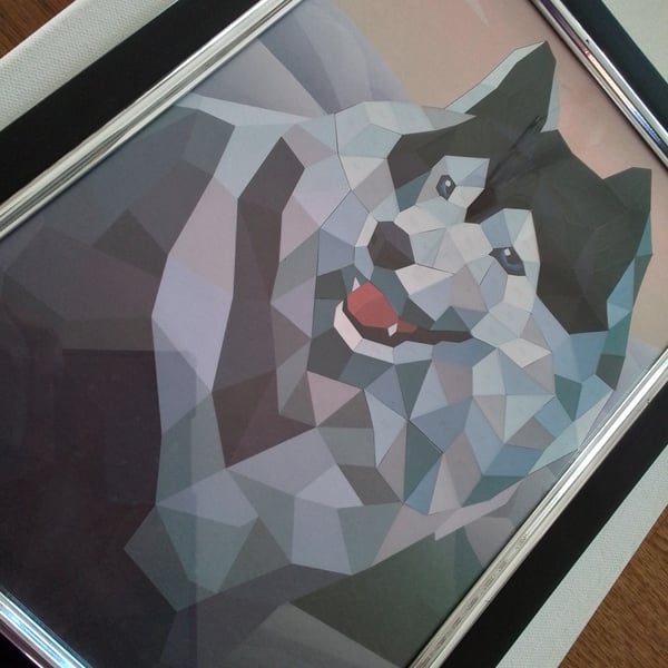 Paper mosaic wolf picture. Ref 351