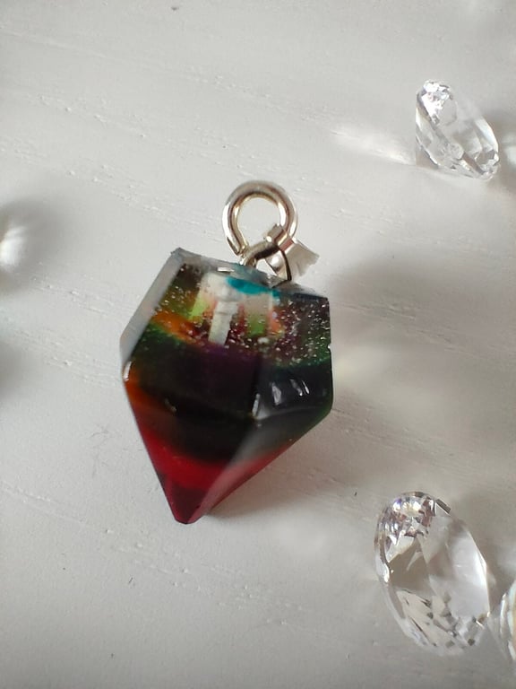 Small Gemstone Shape Rainbow Resin Pendant